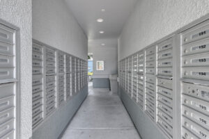 Exterior covered Cluster mailbox units.